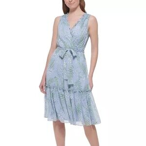 NWT TOMMY HILFIGER Women's Ruffled Tie-Waist Faux-Wrap Dress